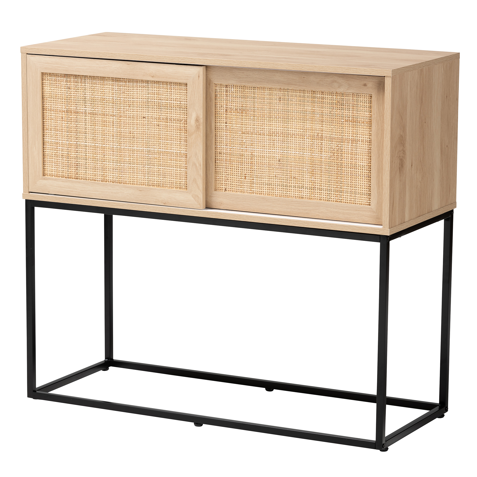 Baxton Studio Amelia Mid-Century Modern Transitional Natural Brown Finished Wood and Natural Rattan Sideboard Buffet